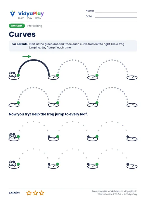Curves worksheet: help the frog jump from leaf to leaf